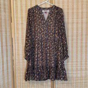 Vince Camuto Womens M Metallic Midi Dress Lined Tiered Office Whimsigoth Boho